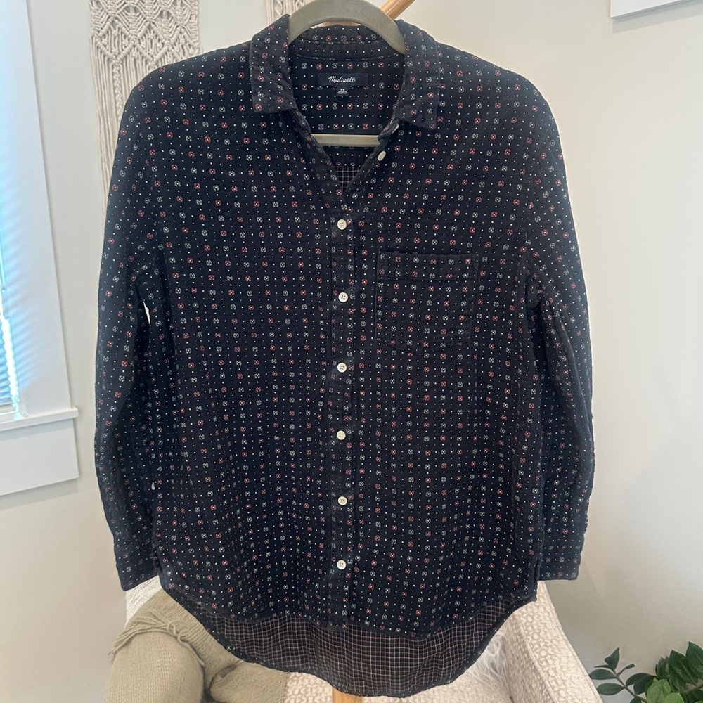 Madewell XS Dark Navy Micro Floral Cotton Button Down Shirt, Fits a Medium - Picture 1 of 6